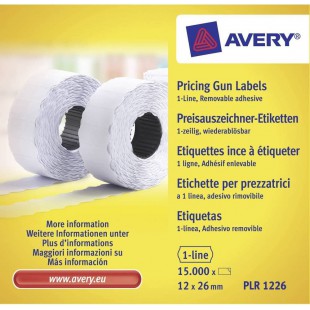 AVERY - Boite de 10 rouleaux de 1500 etiquettes autocollantes pour etiqueteuse 1 ligne (total de 15000 etiquettes), Format 26 x 