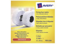 AVERY - Boite de 10 rouleaux de 1500 etiquettes autocollantes pour etiqueteuse 1 ligne (total de 15000 etiquettes), Format 26 x 