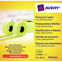 AVERY - Boite de 10 rouleaux de 1200 etiquettes autocollantes jaunes pour etiqueteuse 2 lignes (total de 12000 etiquettes), Form
