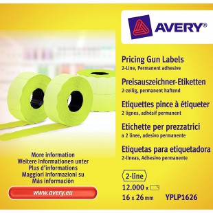 AVERY - Boite de 10 rouleaux de 1200 etiquettes autocollantes jaunes pour etiqueteuse 2 lignes (total de 12000 etiquettes), Form