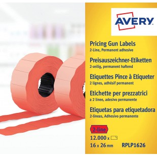AVERY - Boite de 10 rouleaux de 1200 etiquettes autocollantes rouges pour etiqueteuse 2 lignes (total de 12000 etiquettes), Form