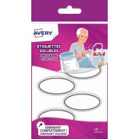 AVERY - Sachet de 18 etiquettes ovales solubles, Format 55 x 29 mm, Sous l'eau chaude elles se desintegrent,