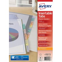 AVERY - Intercalaires a  onglets personnalisables et imprimables, 8 touches, Format A4, En polypropylene colore translucide