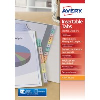 AVERY - Intercalaires a  onglets personnalisables et imprimables12 touches, Format A4, En polypropylene colore translucide