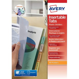 AVERY - Double pochettes intercalaires a  onglets personnalisables et imprimables, 6 touches, Format A4+ (permet de classer des 