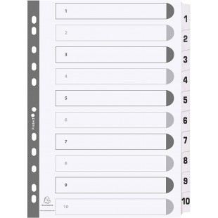 Exacompta - Ref. MWD1-10Z - Intercalaires en carte blanche 160g/m2 FSC® avec 10 onglets imprimes numeriques de 1 a  10 et plasti