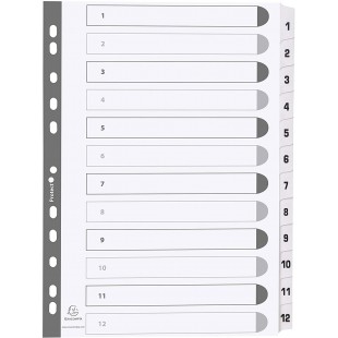 Exacompta - Ref. MWD1-12Z - Intercalaires en carte blanche 160g/m2 FSC® avec 12 onglets imprimes numeriques de 1 a  12 et plasti