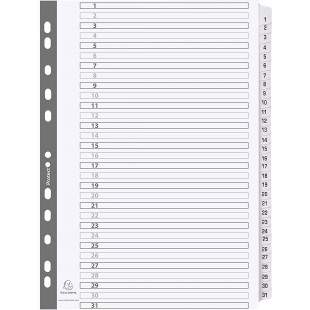 Exacompta - Ref. MWD1-31Z - Intercalaires en carte blanche 160g/m2 FSC® avec 31 onglets imprimes numeriques de 1 a  31 et plasti