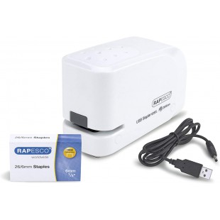 Rapesco 1453 Agrafeuse automatique a  rechargement par USB/Piles Blanc