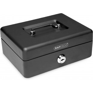 Rapesco SB0012B1 Caisse a  Monnaie et Billets en Acier avec 5 Compartiments 30 cm - Noir