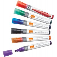 Nobo Marqueurs Effacables a  Sec Liquid Ink pour Tableau Blanc, Pointe Ogive de 3mm, Lot de 6, 1901077, Couleurs Assorties