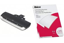 GBC Plastifieuse A3 Fusion 3000L au Bureau et a  Domicile, Noir, 4400749 & Ibico, Pochettes de plastification A4 125 microns, br