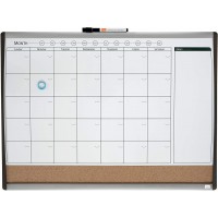 Nobo - Petit Tableau Blanc Agenda Mensuel Magnetique Mural avec Zone d'Affichage en Liege, Cadre Incurve, Maison / Bureau, 585 x