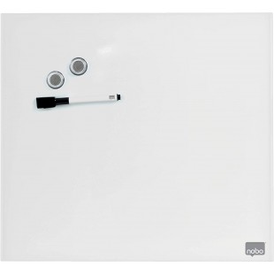 Nobo - Petit Tableau Blanc Mural Carre, Surface Magnetique en Verre Effacable a  Sec, Sans Cadre, Fixations Invisibles, 450 x 45