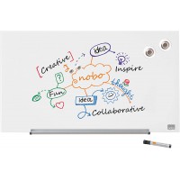 Nobo Tableau Blanc Magnetique Verre avec Porte-Marqueurs Amovible, 680 x 380 mm, Systeme de Fixation InvisaMount, Impression Pro