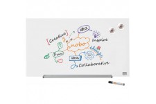 Nobo Tableau Blanc Magnetique Verre avec Porte-Marqueurs Amovible, 680 x 380 mm, Systeme de Fixation InvisaMount, Impression Pro