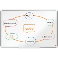 Nobo Tableau Blanc Magnetique emaille, 900 x 600mm, Cadre Aluminium, Montage Mural par les Coins, Marqueur Inclus, Premium Plus,
