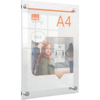 Nobo A4 Acrylic Wall Mounted Poster Frame, Frameless, Through Corner Fixing, Portrait/Landscape, Premium Plus, Clear, 1915591