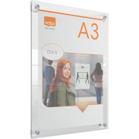 Nobo A3 Acrylic Wall Mounted Repositionable Poster Frame, Frameless, Portrait/Landscape, Suction Cup Pad Mounting, Premium Plus,