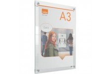 Nobo A3 Acrylic Wall Mounted Repositionable Poster Frame, Frameless, Portrait/Landscape, Suction Cup Pad Mounting, Premium Plus,