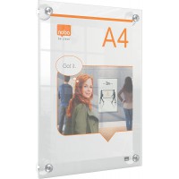 Nobo A4 Acrylic Wall Mounted Repositionable Poster Frame, Frameless, Portrait/Landscape, Suction Cup Pad Mounting, Premium Plus,