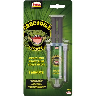 Pattex Crocodile Power Colle epoxy Kraft-Mix - 1 min - Forte colle epoxy avec seringue de melange instantane - Sechag