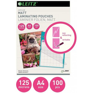 Leitz Pochette de plastification en feuille de qualite, A4, paquet de 100, transparent (mat standard)