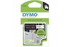 Dymo Autocollant Permanent en Polyester D1 Hautes Performances Dymo, 12 mm, Impression en Noir sur Fond Blanc, Cartouche de 5,4 