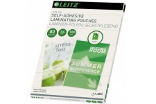 Leitz 33872 - Lot de 100 etuis Plastifies Autocollants A4 80 My