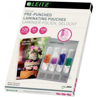 Leitz 33878 - Lot de 100 etuis Plastifies Perfores A4 125 My