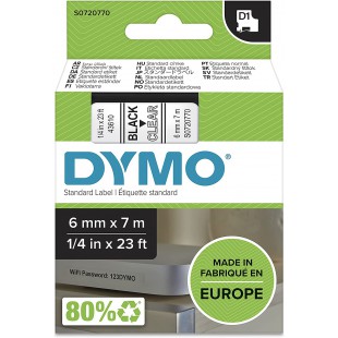 Dymo S0720770 Etiquette avec adhesive permanente 6 mm x 7 m Noir/Transparent