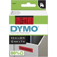 D1 Cassette de Ruban a  etiqueter Noir/Rouge,12 mm x 7 m