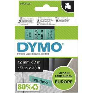 Dymo D1 etiquettes Standard 12 mm x 7 m - Noir sur Vert