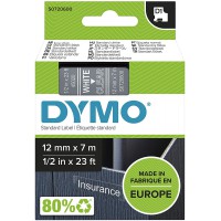 Dymo D1 etiquettes Standard 12 mm x 7 m - Blanc sur Transparent