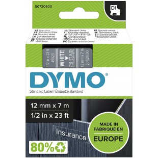 Dymo D1 etiquettes Standard 12 mm x 7 m - Blanc sur Transparent