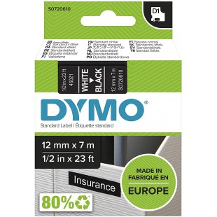 DYMO D1 etiquettes autocollantes, impression en blanc sur fond noir, 12 mm x 7 m, pour etiqueteuses LabelManager, authentique