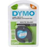 Dymo LetraTag Ruban Plastique Authentique, 1,2 cm x 4 m, Noir sur Blanc, Pour etiqueteuse DYMO LetraTag