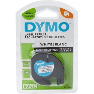 Dymo LetraTag Ruban Plastique Authentique, 1,2 cm x 4 m, Noir sur Blanc, Pour etiqueteuse DYMO LetraTag