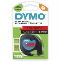Dymo LetraTag Ruban Plastique Authentique, 1,2 cm x 4 m, Noir sur Rouge, Pour etiqueteuse DYMO LetraTag