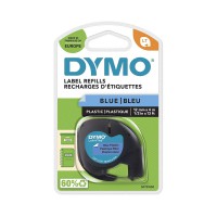 Dymo LetraTag Ruban Plastique Authentique, 1,2 cm x 4 m, Noir sur Bleu, Pour etiqueteuse DYMO LetraTag