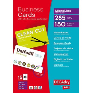 Decadry OCB3261 Pochette de 150 cartes de visite microperforee Format 85 x 54 mm 285 g