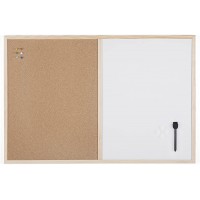 Bi-Office Budget - Tableau Mixte, d'Affichage en Liege et Blanc Magnetique Effacable a  Sec, Cadre en Bois, 90 x 60 cm