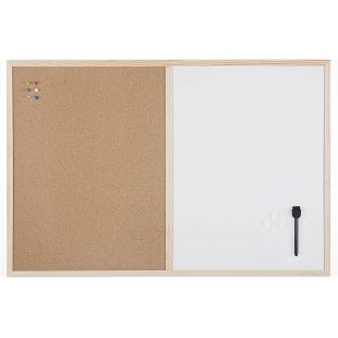 Bi-Office Budget - Tableau Mixte, d'Affichage en Liege et Blanc Magnetique Effacable a  Sec, Cadre en Bois, 90 x 60 cm