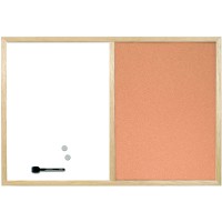 Bi-Office Budget - Tableau Mixte, d'Affichage en Liege et Blanc Magnetique Effacable a  Sec, Cadre en Bois, 40 x 30 cm