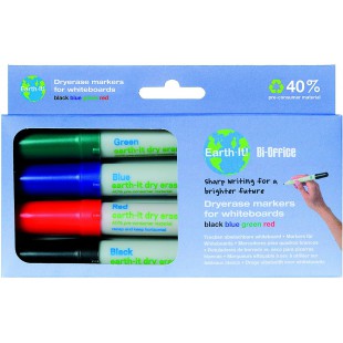 Bi-Office Earth - Lot de 4 Marqueurs pour Tableau Blanc ecologique, Couleurs Assorties