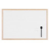 Bi-Office Budget - Tableau Blanc Magnetique, 60 x 40 cm, avec 1 Marqueur et 2 Aimants, Tableau a  Memo avec Cadre en Bois et Sur