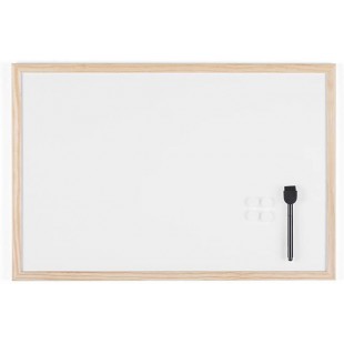 Bi-Office Budget - Tableau Blanc Magnetique, 60 x 40 cm, avec 1 Marqueur et 2 Aimants, Tableau a  Memo avec Cadre en Bois et Sur