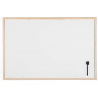 Bi-Office Budget - Tableau Blanc Magnetique, 90 x 60 cm, avec 1 Marqueur et 2 Aimants, Tableau a  Memo avec Cadre en Bois et Sur