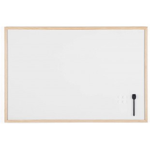 Bi-Office Budget - Tableau Blanc Magnetique, 90 x 60 cm, avec 1 Marqueur et 2 Aimants, Tableau a  Memo avec Cadre en Bois et Sur