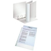 Esselte Essentials Classeur a anneaux personnalisable A4 Carton recouvert de polypropylene 4 anneaux,Blanc + Pochet